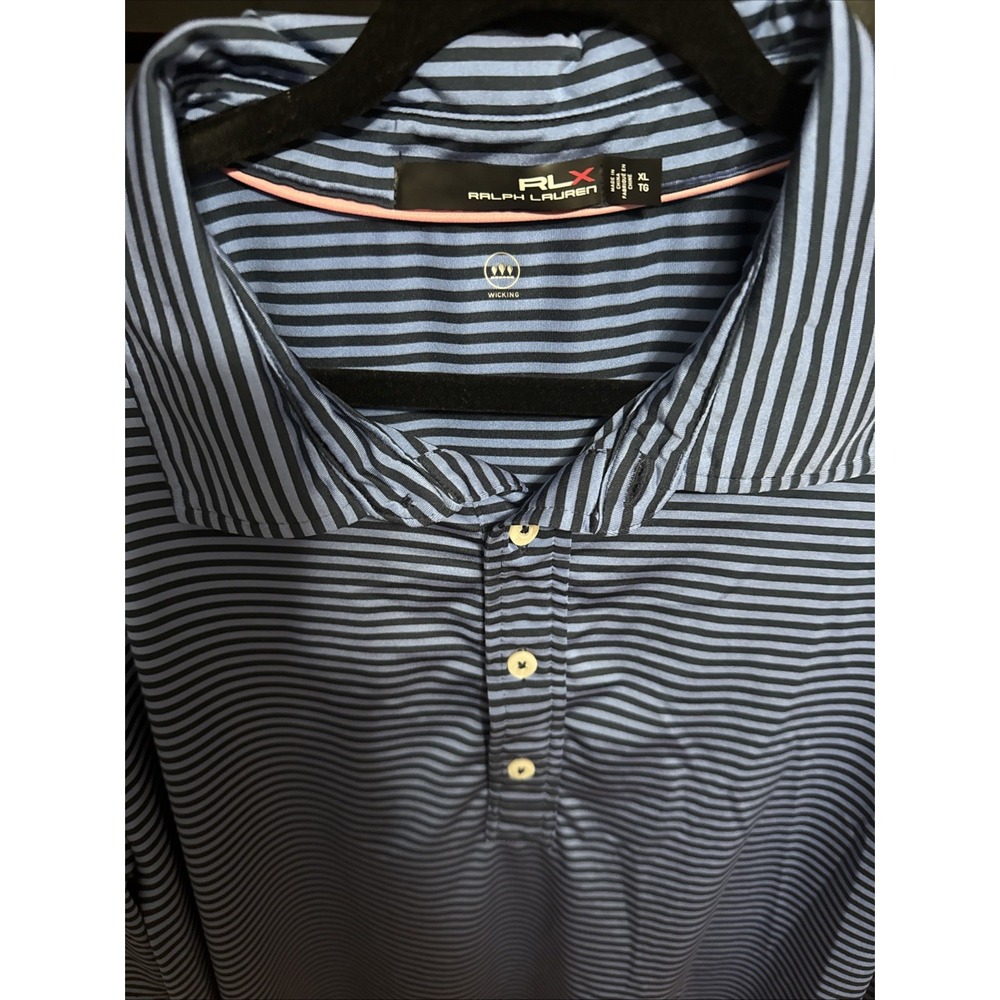 RLX Ralph Lauren Polo‎ Shirt Men XL Blue Striped Performance Wicking Golf